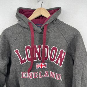 LONDON Hoodie Adult M ENGLAND Spellout UK Union Jack Sweatshirt Pullover Gray